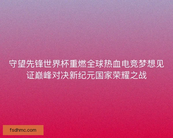 守望先锋世界杯重燃全球热血电竞梦想见证巅峰对决新纪元国家荣耀之战